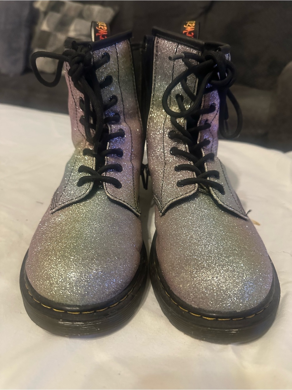 Dr. Martens Glitter Lace-Up Combat Boots - Iridescent Silver
